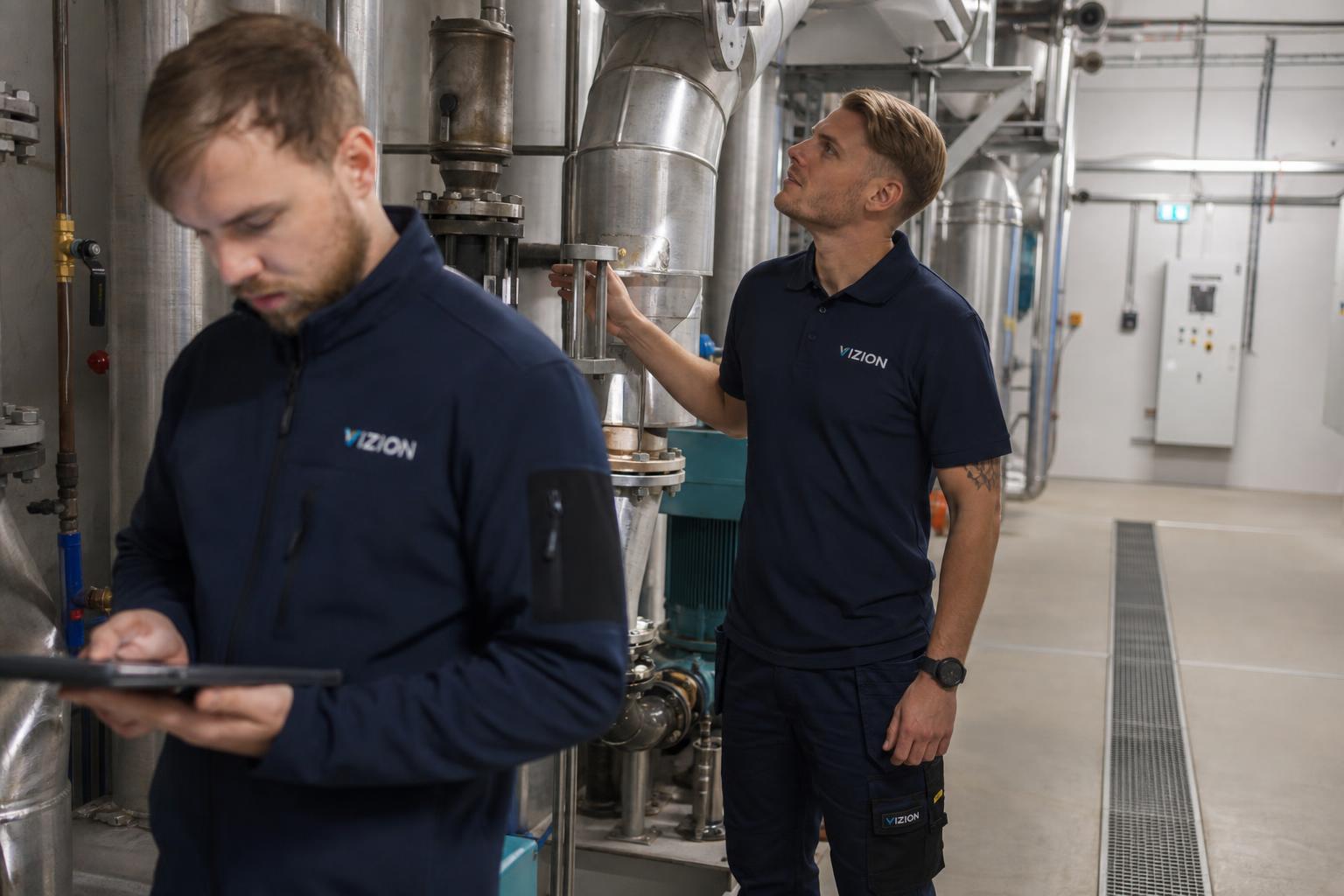 VIZION technicians servicing plant room equipment